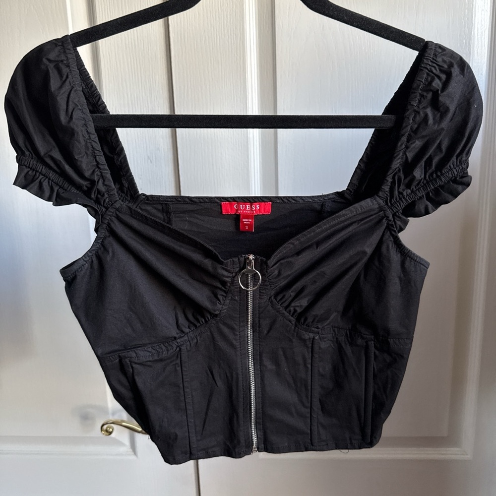 GUESS Black Zippered Crop Top
